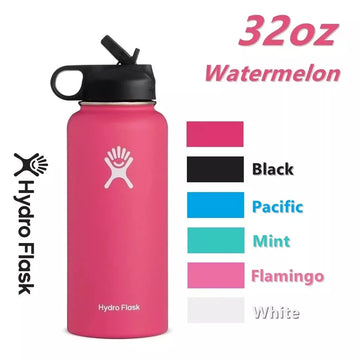 Hydro Flask Wide-Mouth Vacuum Water Bottle with Flex Straw Lid 32 oz (Pink or Black)