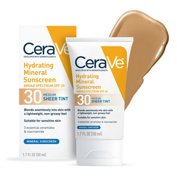 CeraVe Hydrating Mineral Sunscreen, Sheer Tint Face Sunscreen with SPF 30, All Skin Types 1.7 fl oz