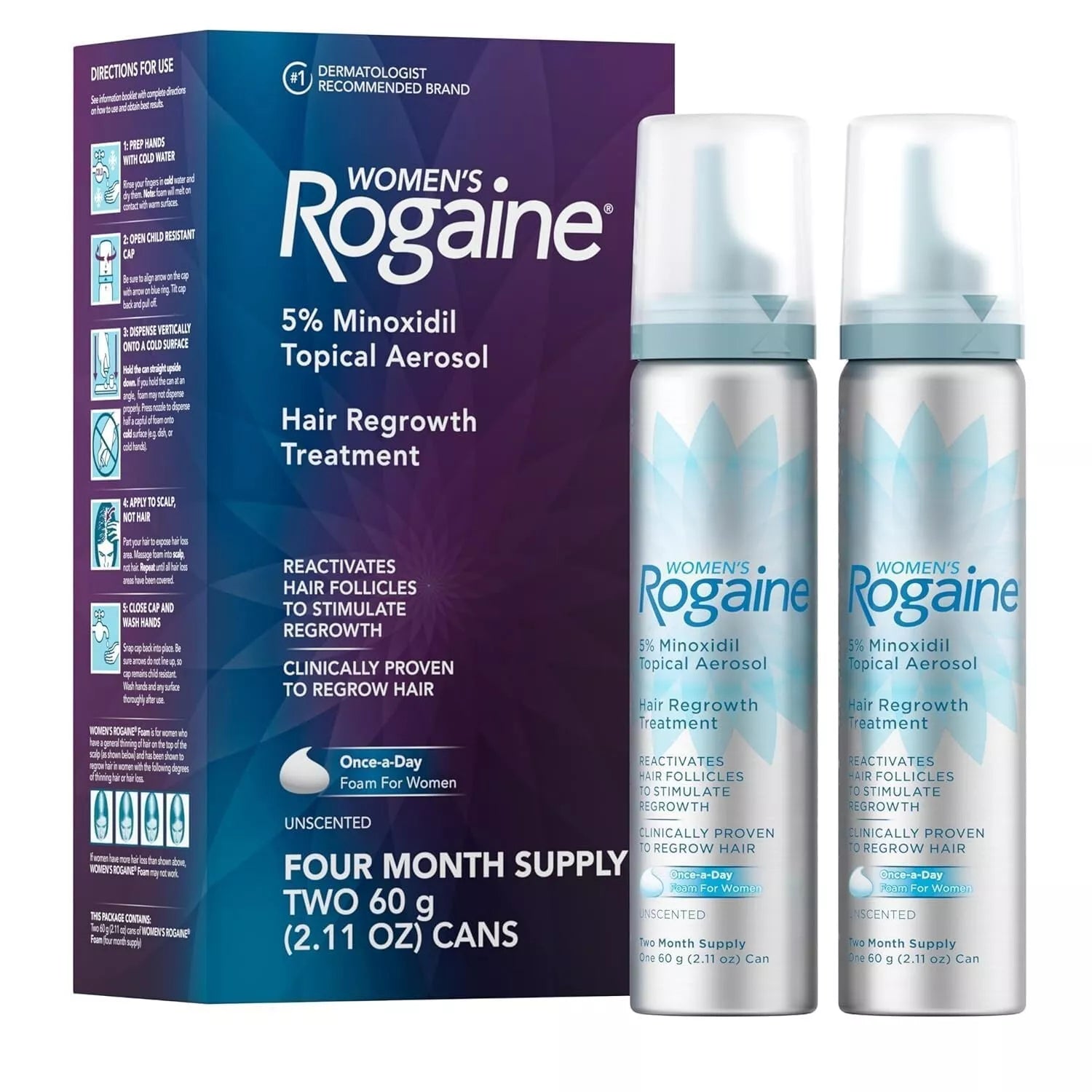 ROGAINE Hair Regrowth Treatment For Women Hair Loss Foam 4 Month 2 x 2.11 OZ