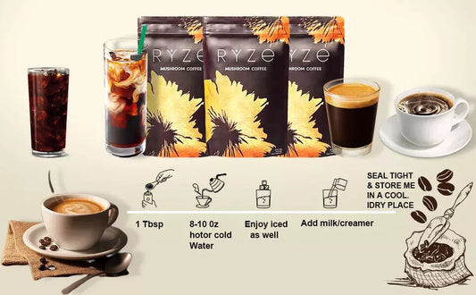 NEW 2024 RYZE Mushroom Coffee Organic Coffee 30 Servings